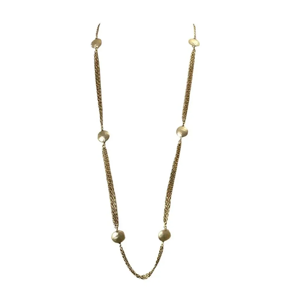 Anne Klein Vintage AK Faux Button Pearl Gold Tone Chain 36in Rope Necklace